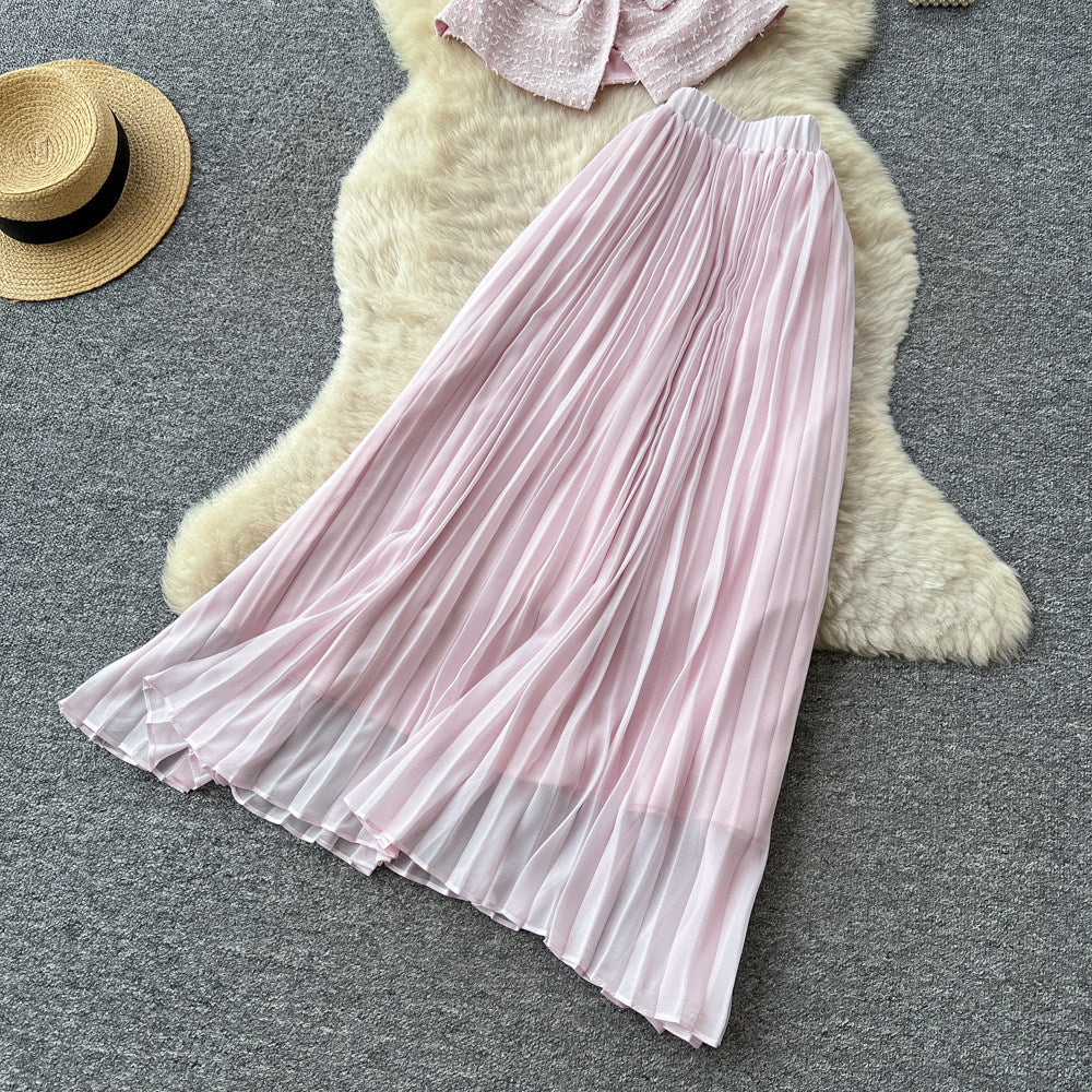 French chic collar sweetheart vest pleated skirt two-piece set - elegant, stylish, and high-end summer collection for women