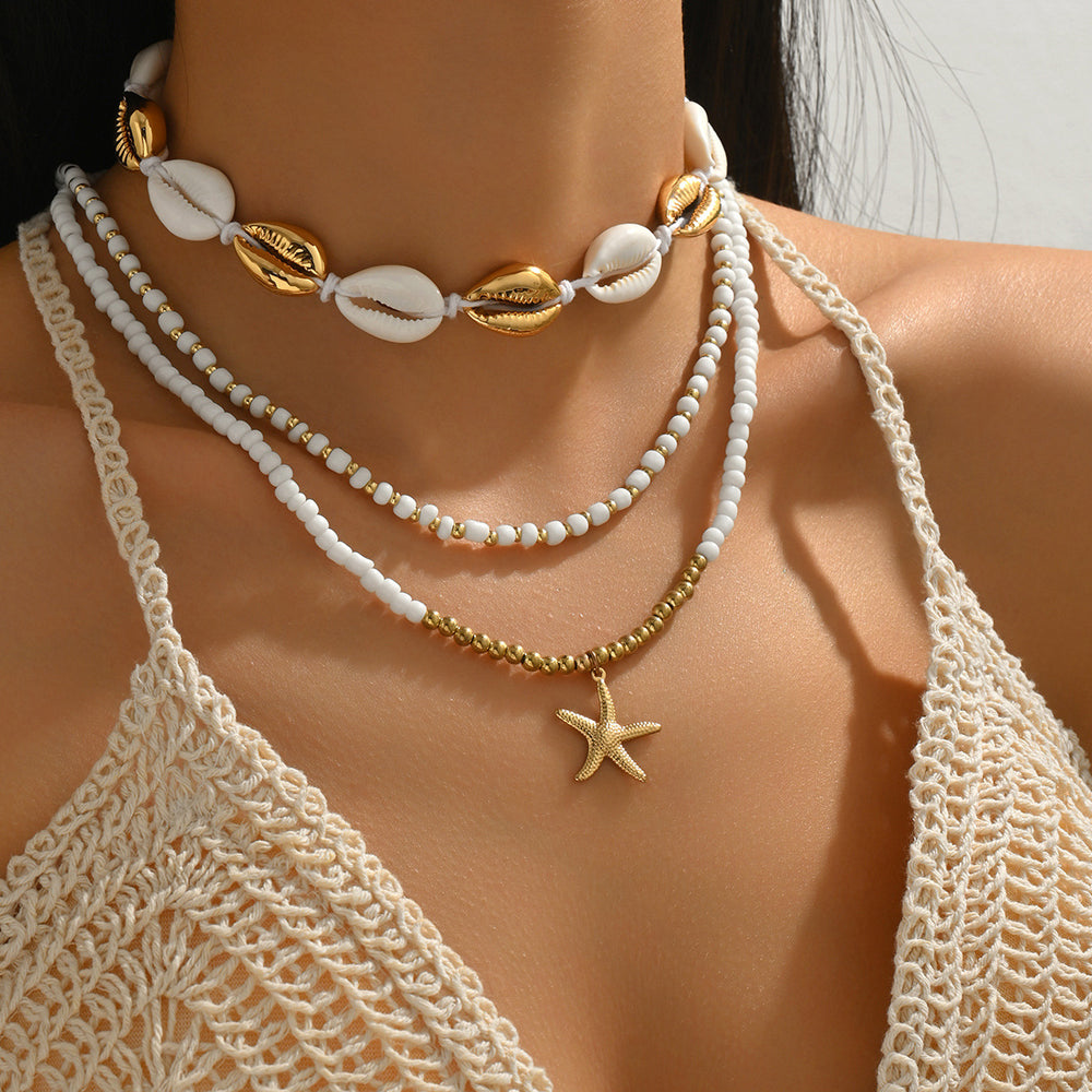 Wholesale starfish necklaces - european & american style, perfect for beach & vacation, faux pearl accents, women's layered necklace sets
