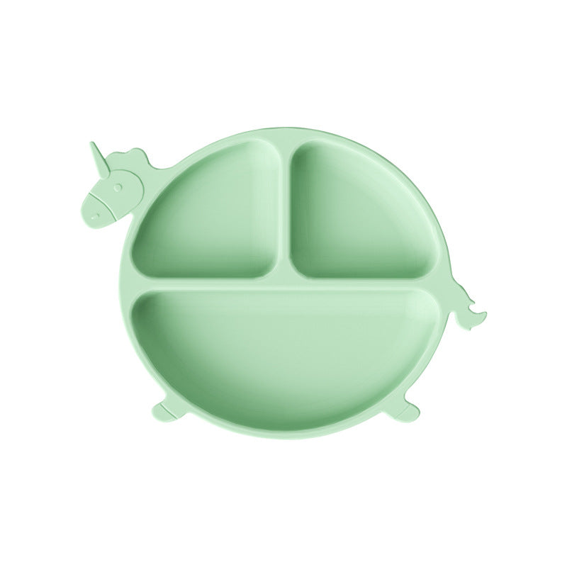 Children's silicone grid suction cup dinner plate, cartoon dinosaur integrated baby baby separation complementary food tableware customization