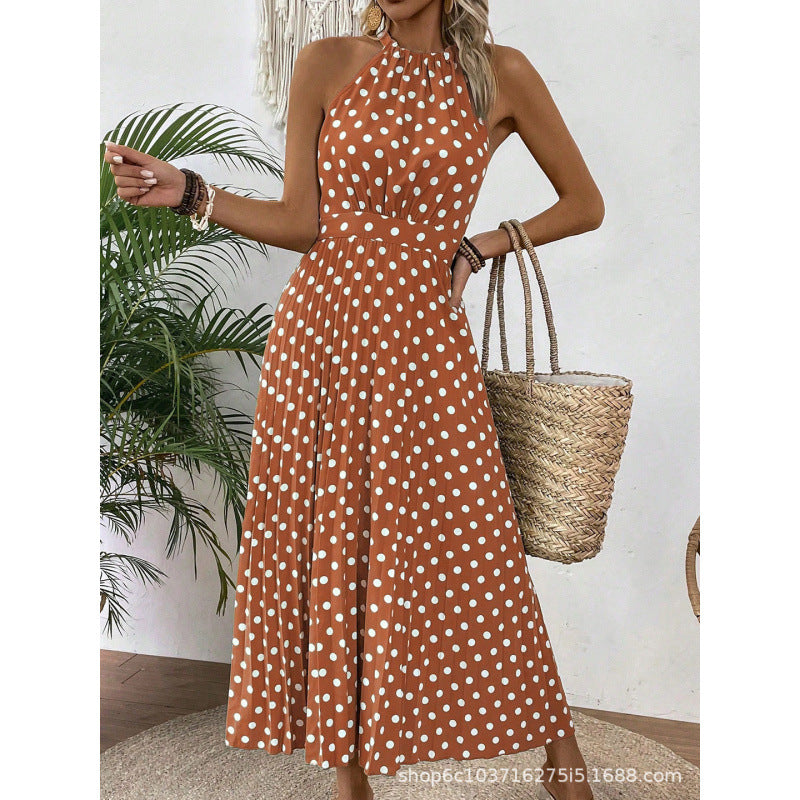 Xibo women's clothing  spring/summer fashion cross-border printed polka dot round neck maxi dress