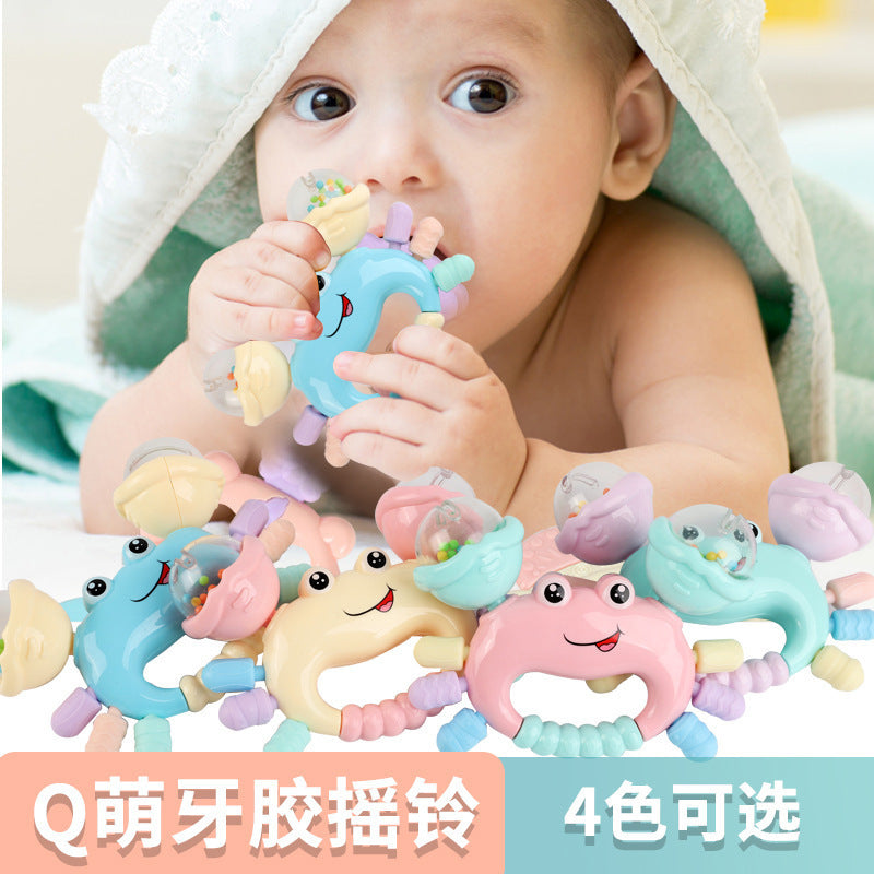 Cross-border export infant hand rattle baby can bite soft glue crab toothpaste Q cute fun hand grab rattle ring
