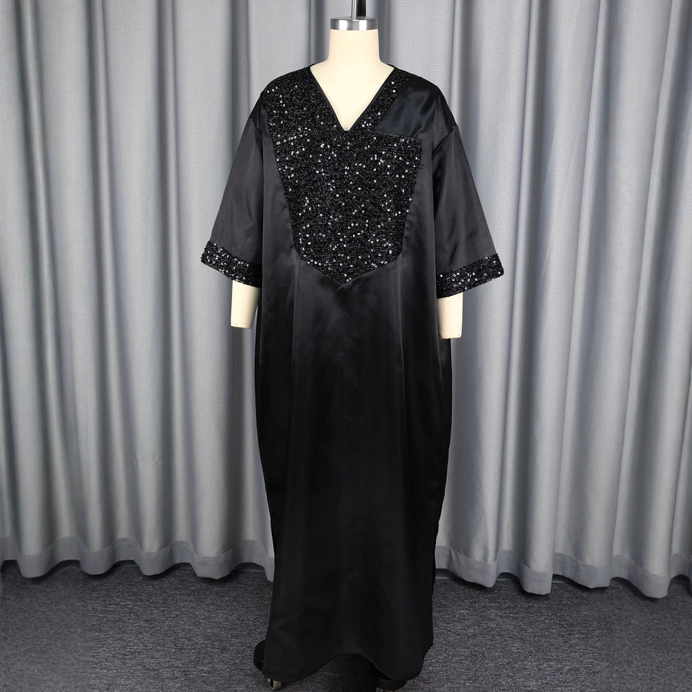 african women's v-neck loose plus size dress -  sequin fashion robe dress