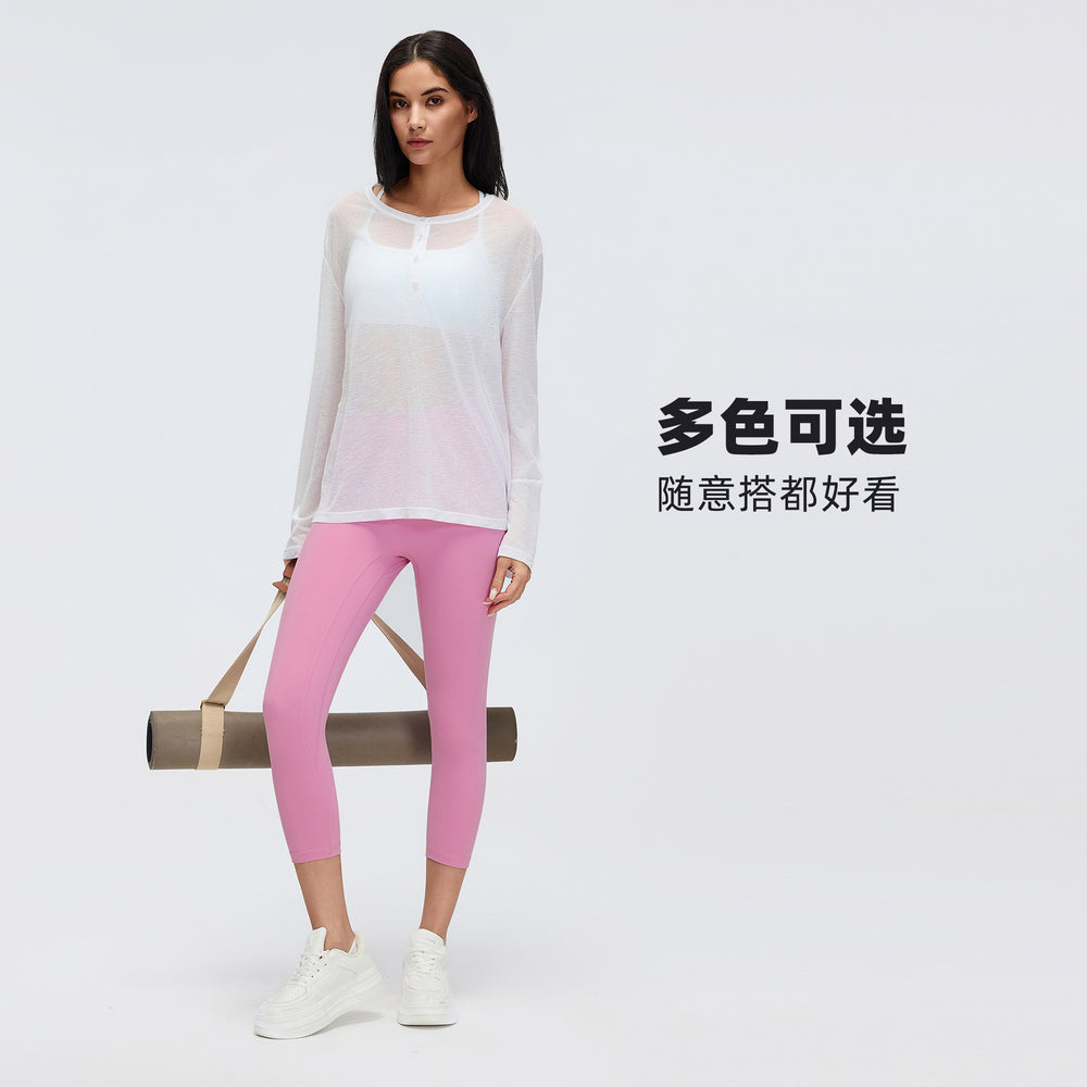 Naked yoga pants women's elastic tight high waist hip training fitness pants cropped sports pants outwear d26102