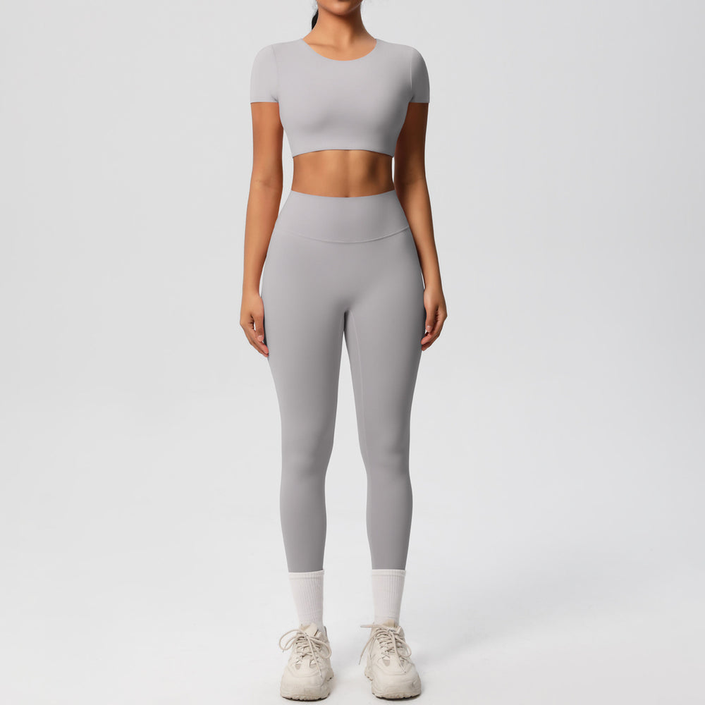 New arrival: european and american style solid color double-sided brushed breathable compression yoga set - 8 piece activewear set for running and fitness