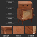 Nordic solid wood bedside table, kids' japanese-style rattan woven robot bedroom storage cabinet, mini simple drawer for small apartments