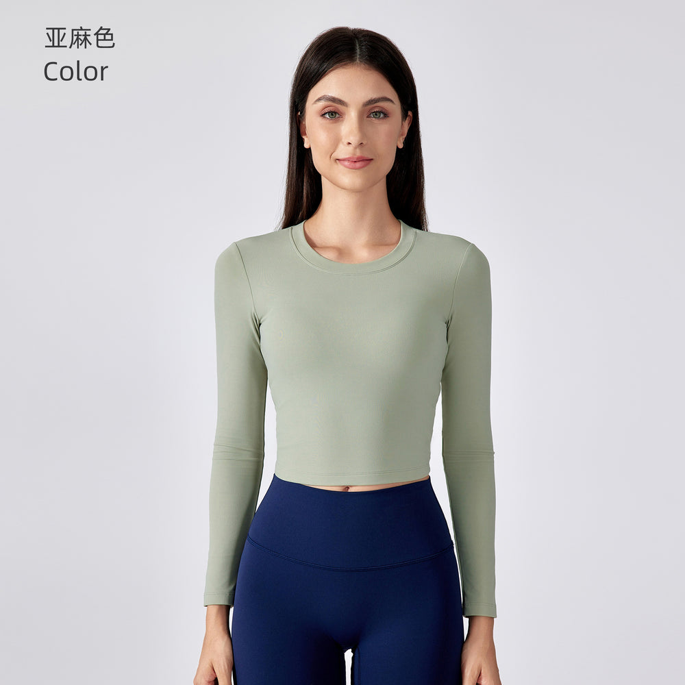 Sexy cutout back yoga top - long sleeve, cropped length with built-in bra pads - perfect for running, fitness, and workouts - daw186