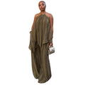 European and american cross-border women's fashion  summer new style chic halter neck sleeveless asymmetrical top wide leg pants set