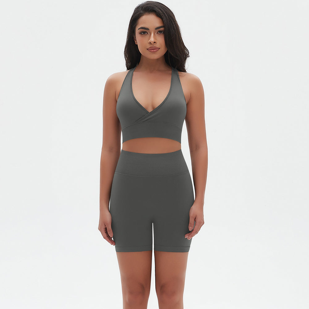 New quick-dry racerback sports bra and high-waisted butt-lifting tight shorts workout set - seamless yoga outfit for women (european & american style)