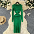 European and american style minimalist sexy ribbed bodycon knit dress - autumn solid color basic skirt - pencil skirt for women