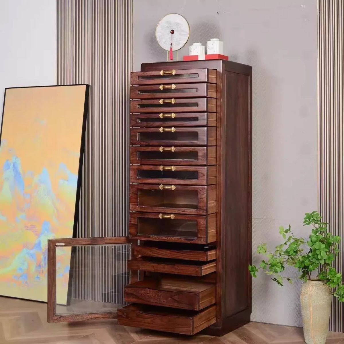 Black walnut solid wood antique storage box jewelry box locker storage cabinet tea set tea cake dental cabinet