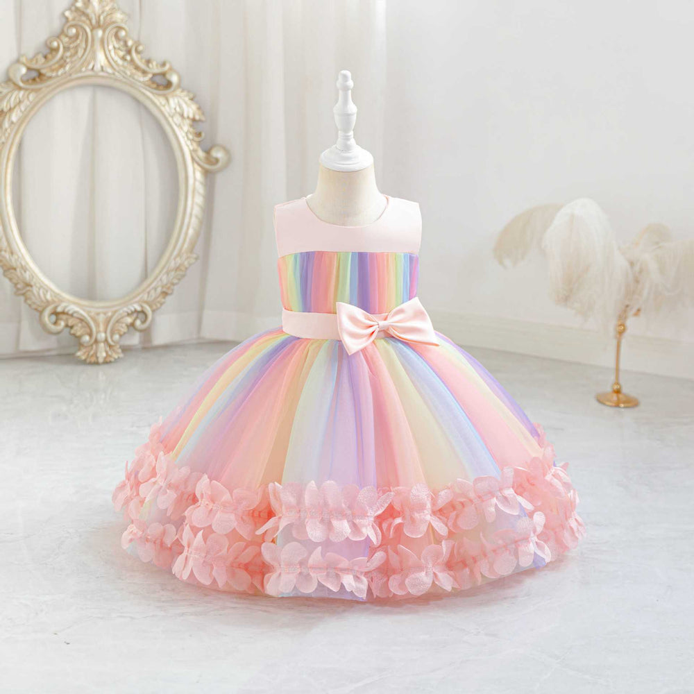 European and american  girls' colorful gradient heart pattern irregular chic summer dress - perfect for kids' festivals and performances