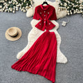 export tweed style short-sleeved stand-up collar topspleated skirttwo-piece setfemale spring and summerwork clothingeleganceelegantsuit