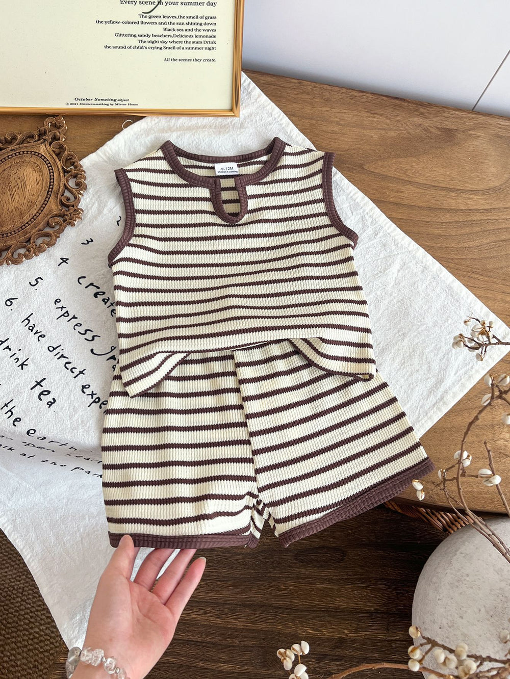 Baby clothing kids set children outfit stripes short-sleeved t-shirt shorts two-piece set
