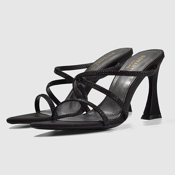 Yangshulin black royal sister high heels women's cross strap rhinestone sexy beautiful sandals with skirt one strap sandals