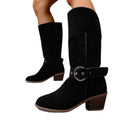 Exportplus sizesharp toe square heel metal buckle suede workwear boots fall and winternew arrival long tube non-knee women's boots