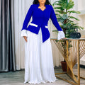 D553 women's foreign trade spring  new fashion flared sleeve top and pleated wide-leg pants set - african two-piece outfit