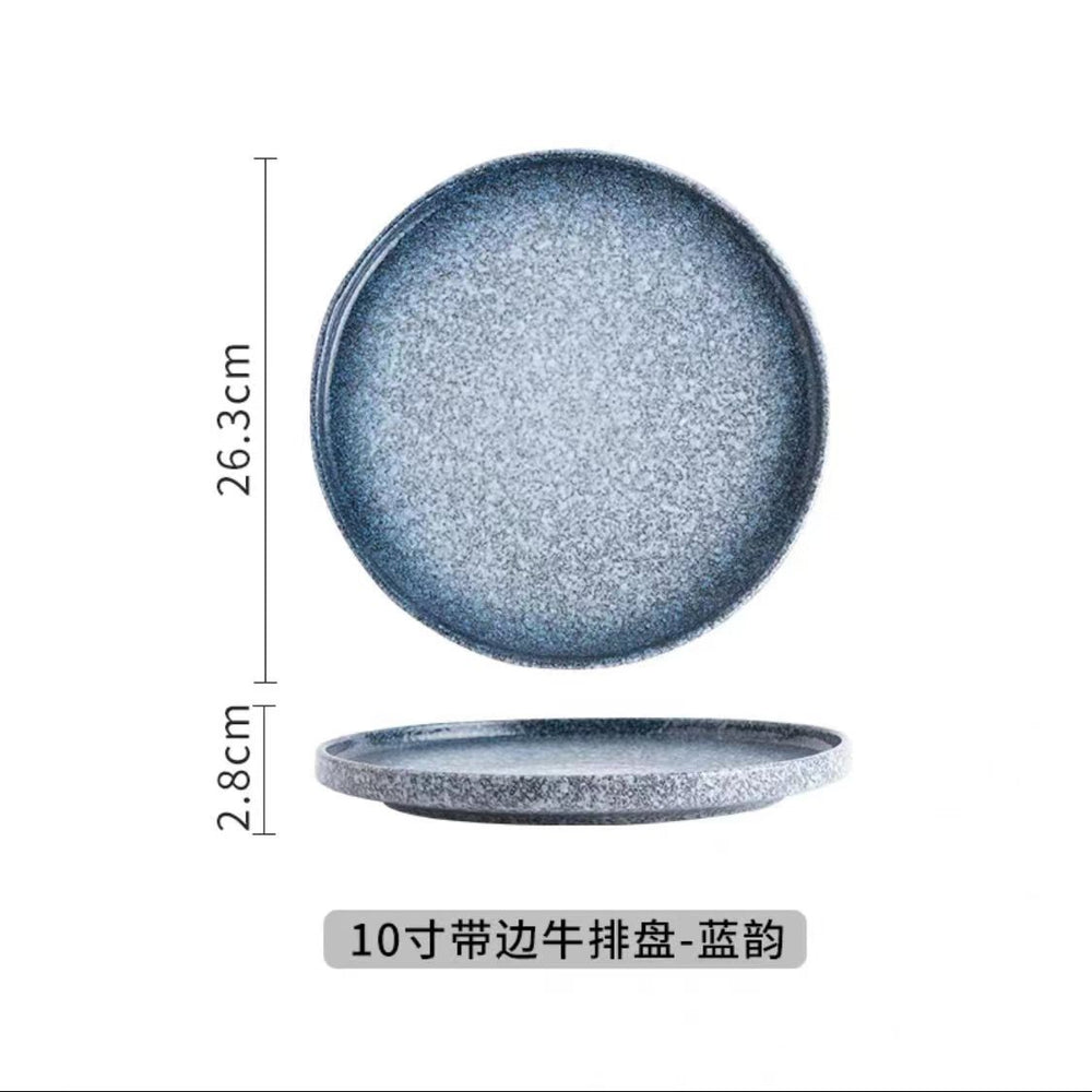 Japanese retro ceramic western dinner plate steak flat plate stoneware household dinner plate commercial round plate hotel restaurant tableware