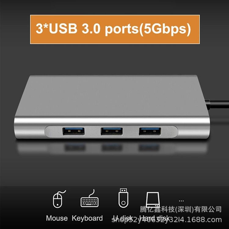 Type-c expansion hub: usb splitter, hdmi, ethernet adapter, 10-in-1 docking station with gigabit ethernet port