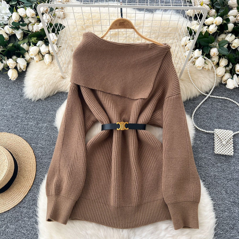 new arrivalfall and wintersweater belt waist easiest for matchfashion one shoulder lapel slimming look chic knittingtops women
