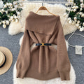new arrivalfall and wintersweater belt waist easiest for matchfashion one shoulder lapel slimming look chic knittingtops women