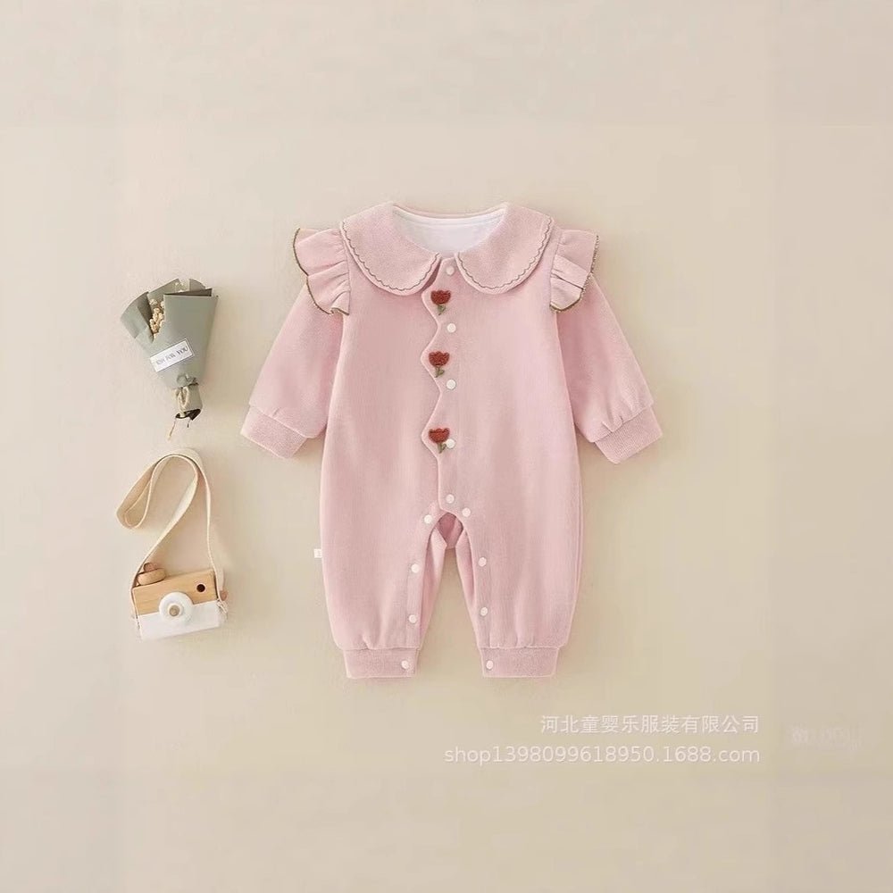 Newborn baby long-sleeve romper - princess style, autumn outfit, cute bodysuit, double-layer crawling suit