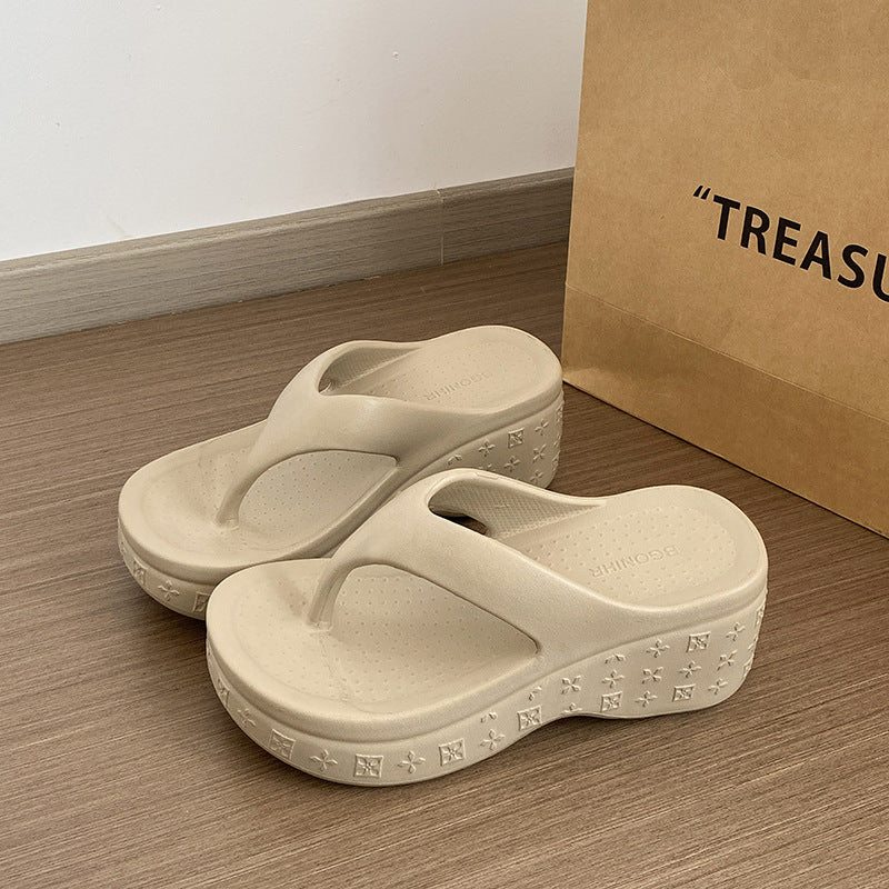 2026 new patterned flip-flops: summer outdoor beach sandals, women's eva wedge heel slides, anti-slip & odor-resistant