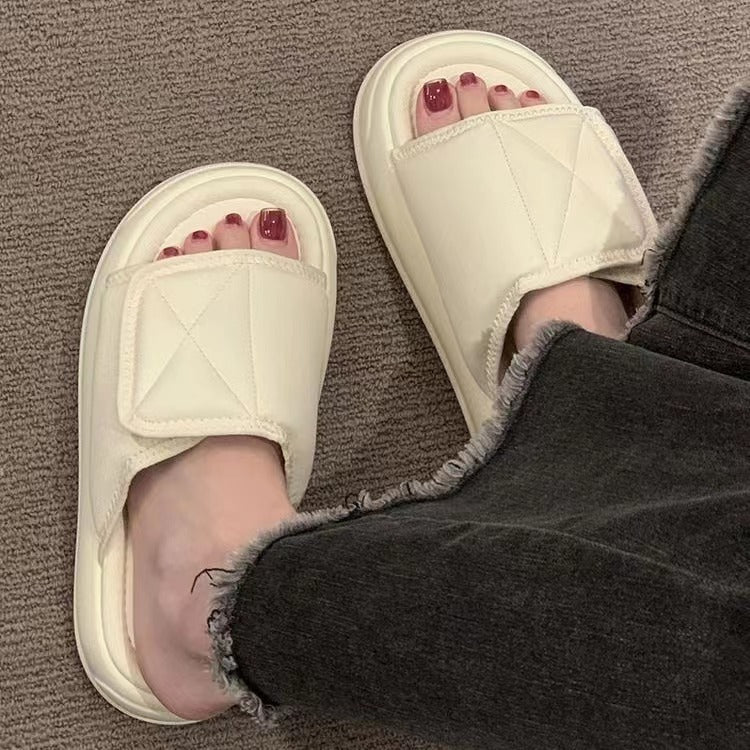 Women's summer new arrival slippers - outdoor wear, hook-and-loop closure, platform chunky sole, cloud-like comfort, high-end style, versatile beach flip-flops