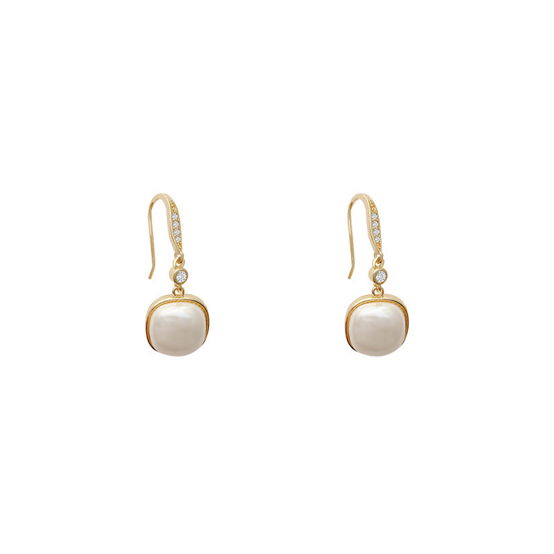 Korean retro pearl pendant earrings women's ins trendy light luxury super sparkling micro-inlaid zircon ear hooks earrings wholesale