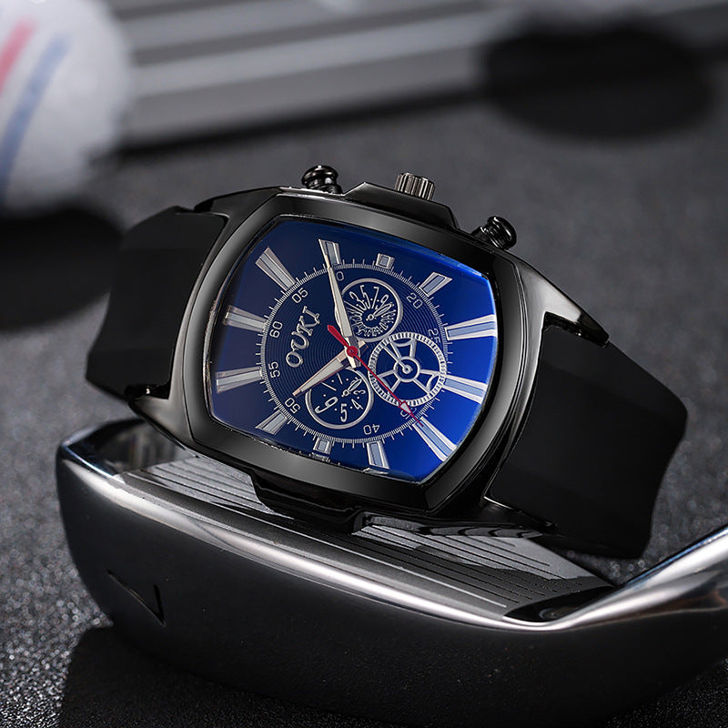 New barrel-shaped blue light glass large dial men's watch trendy quartz watch men's wristwatch factory wholesale