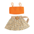 european and american style cross-border children's wear solid color ribbed tank top and printed pleated skirt two-piece set - exclusively for export
