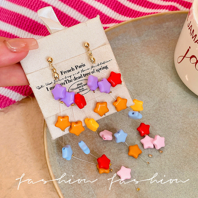 Summer color dopamine star tassel earrings - unique design, sweet & long dangle earrings - new for 2026