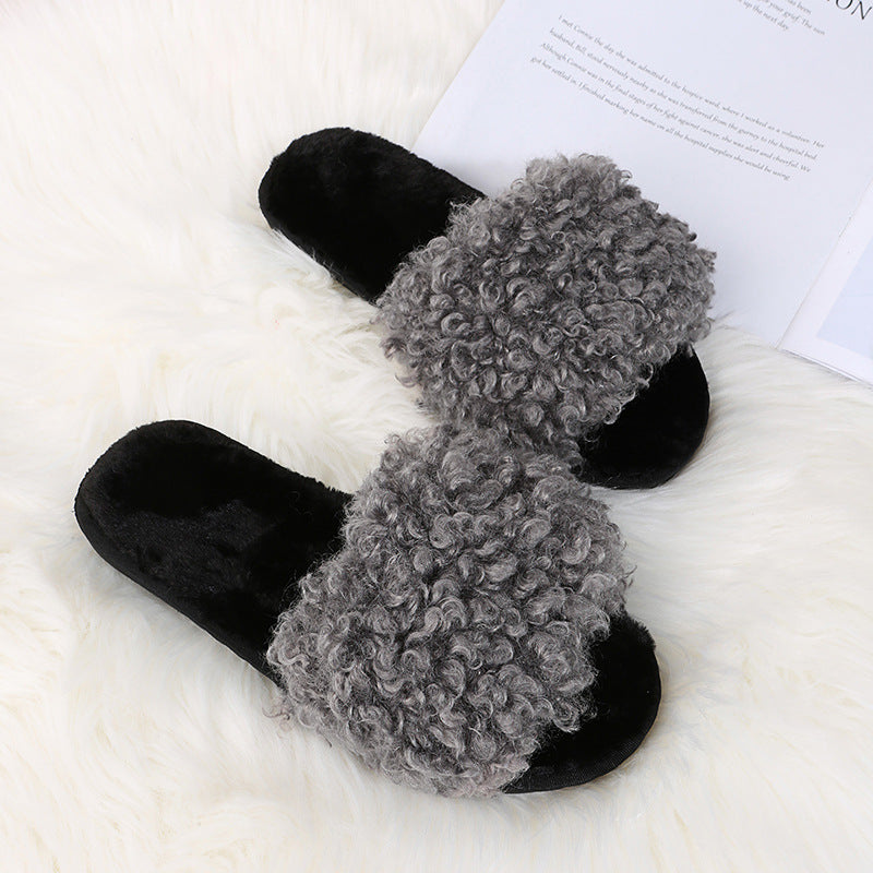 Thick sole lamb wool slippers women's 2024 fall and winter new arrivalfashioncasualflats fur slippers women's outwear