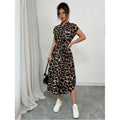 Shipped: new leopard print front button shirt with belt and bow detail - cross-border e-commerce style for women