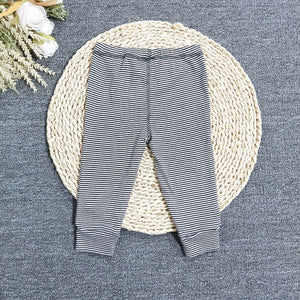 Kids' pinstripe stretch leggings - spring/autumn style, unisex, pure cotton, high-waisted thermal pants, baby's versatile slim-fit trousers