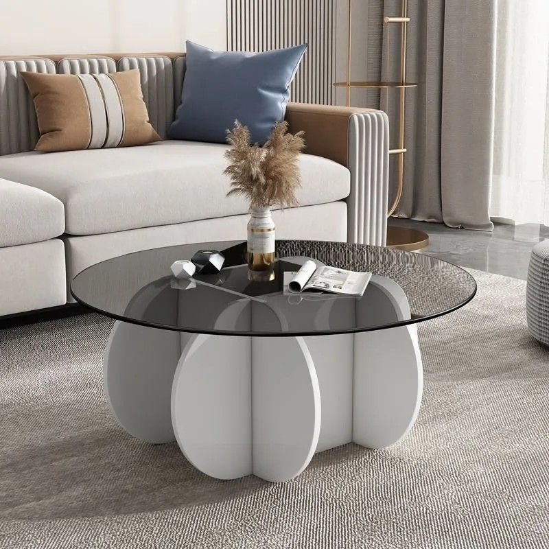 Accessible luxury tempered glass coffee table living room for home small apartment slate round popular creative normcore balcony tea table