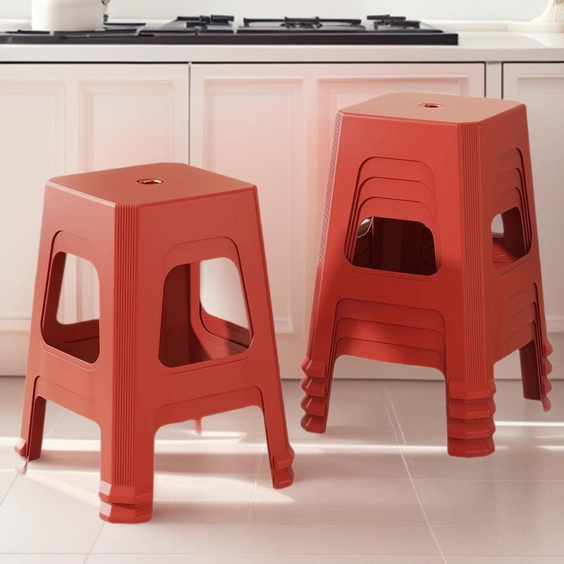 Red plastic stool extra thick living room cooked rubber adult high stool durable non-slip casual dining table thickened stacking dining chair