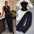 Light mature style vest high waist casualloose pants two-piece set women's summerclassy sense silmslimming look skirt suit