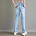 &35586#  cross-border women's fashion: european and american ins style high-waisted straight-leg loose fit versatile denim jeans
