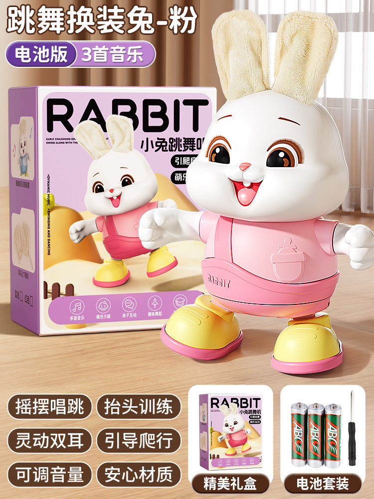 Electric dancing rabbit toy for infants and toddlers - crawling, head-up training, singing, newborn early education, and dress-up fun