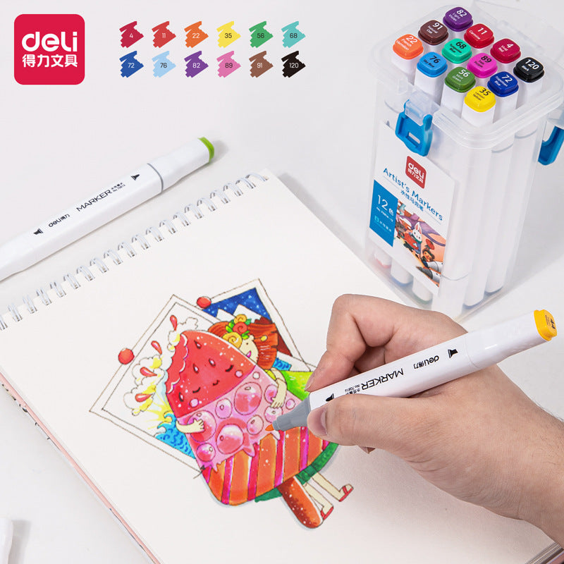 Deli Children's Washable Soft Head Marker 48 Colors Student Watercolor Pen 36 Double Head Color Brush Wholesale