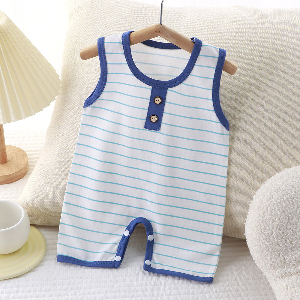 Summer newborn romper: lightweight, sleeveless, pure cotton bodysuit for baby boys and girls - striped tank top style