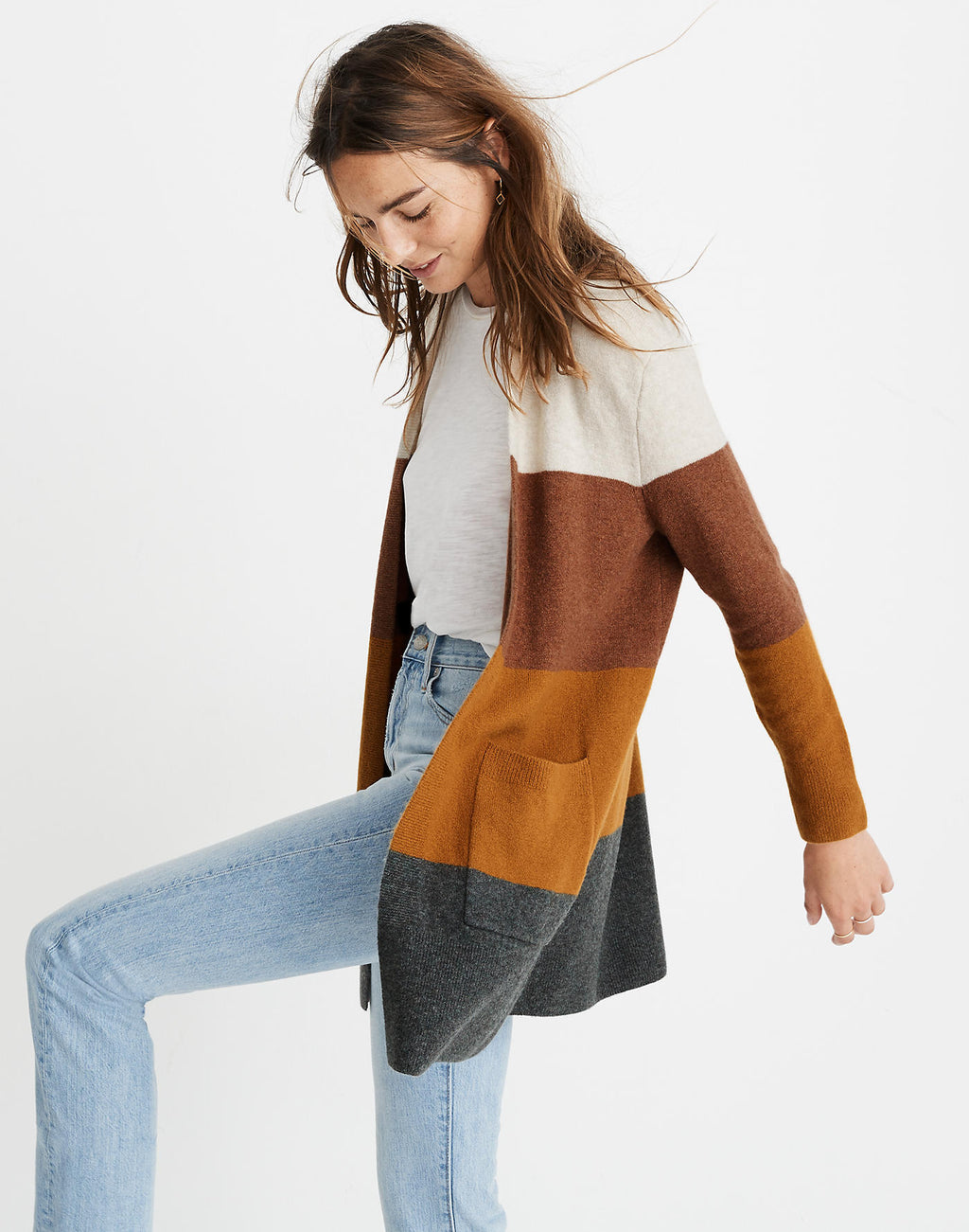 Spot! MY055 striped sweater bag multi-color cardigan color matching jacket top