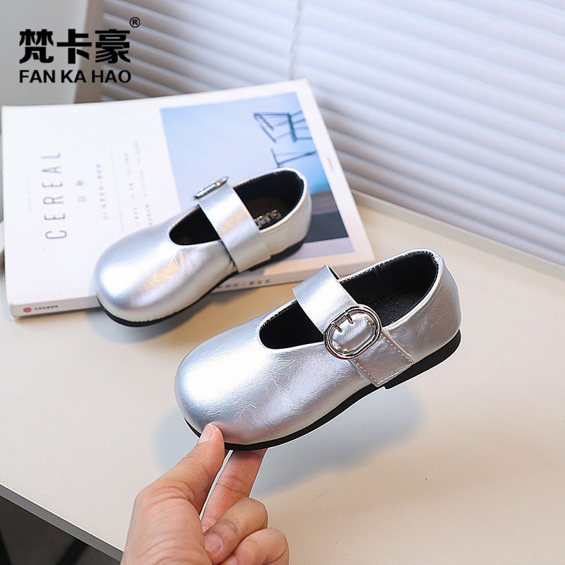 Vancahao girls' black leather shoes - new autumn  collection: round-toe, fashionable, minimalist princess flats for kids