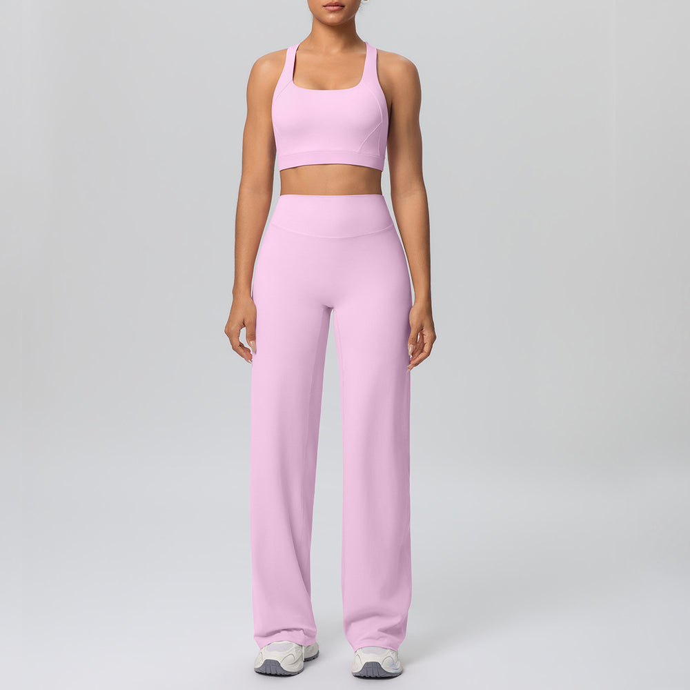 Casual outerwear sexy back yoga wear high waist wide leg straight-legpantssuit running training fitness sportswear