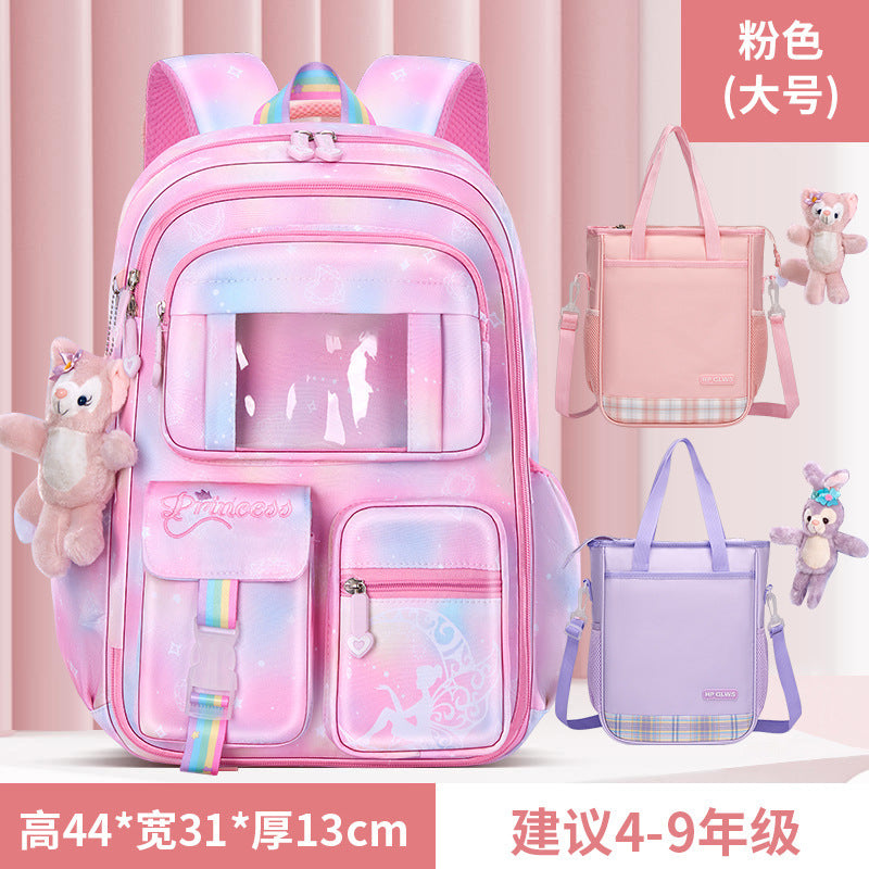 New primary school schoolbag women's lightweight large-capacity refrigerator side opening to reduce the burden of dream children's backpack for grades 1-6