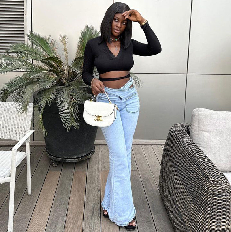 European and american style women's jeans -  foreign trade women's spring new fashion sexy high-waisted stretch casual pants