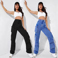 European and american clothing:  fashion hot-selling trendy multi-pocket cargo pants, high-stretch african plus-size jeans