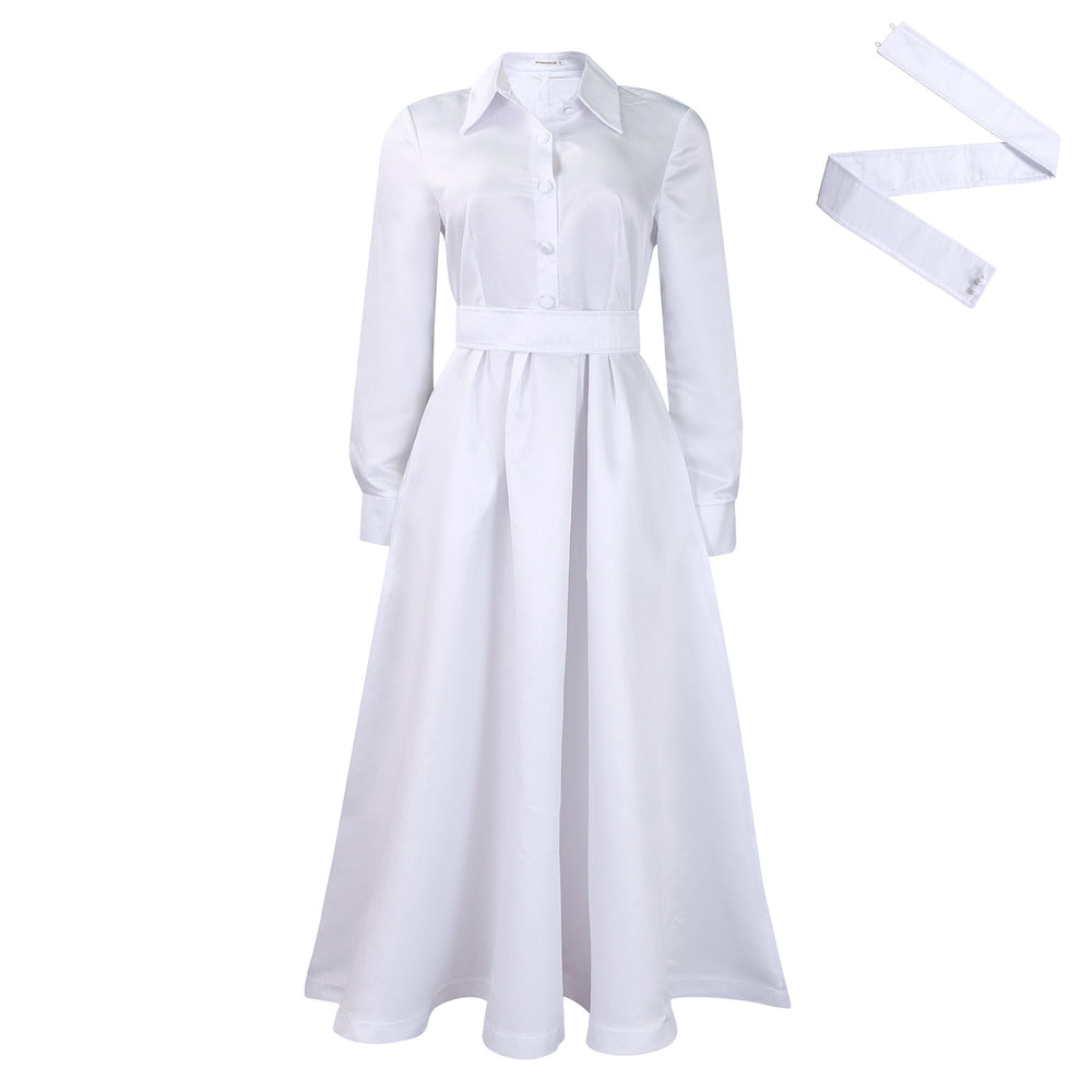 D532  european and american women's clothing  autumn new arrival big swing solid color turn-down collar long sleeve a-line dress african dress