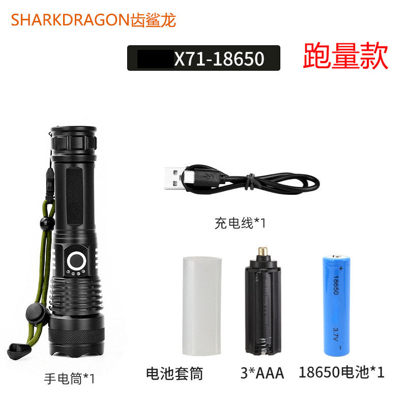 Cross-border P70 strong light flashlight outdoor waterproof USB charging retractable zoom high power LED flashlight