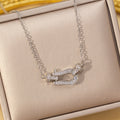 [copper inlaid with zirconium] luxurious full diamond horseshoe buckle titanium steel necklace for women, versatile niche accessible luxury high-end clavicle chain jewelry